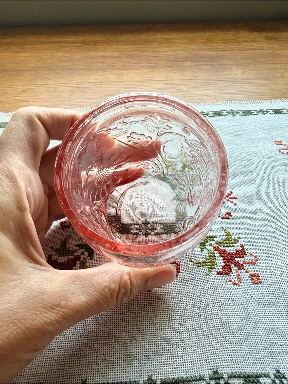 Vintage 1930s Bedside Tumble Up Pink Depression Glass